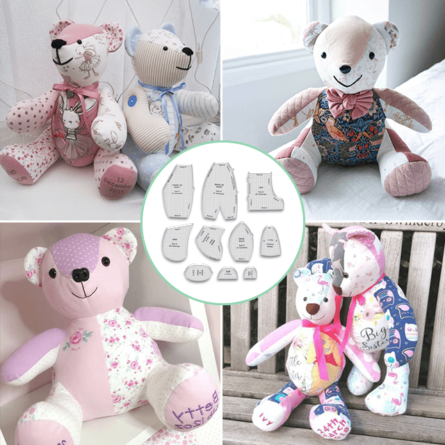 Memory Bear-sjabloonliniaalset (10 stuks) - met instructies