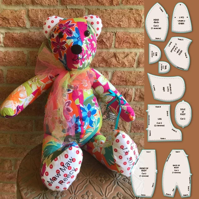 Memory Bear-sjabloonliniaalset (10 stuks) - met instructies