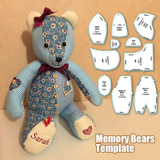 Memory Bear-sjabloonliniaalset (10 stuks) - met instructies